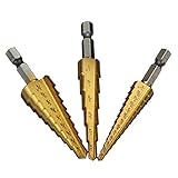 ランフィー　3枚入 1/4 インチ六角シャンク HSS チタン コーティング ステップ ドリル ビット セット 3/16-1/2 1/4-3/4 1/8-1/2 インチ
