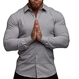 [Manatsulife] メンズ ビジネスシャツ ワイシャツ 長袖 レギュラーカラー トップス ノーアイロン ストレッチ CF1 (グレー, 2XL)