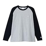 [チャンピオン] Tシャツ 長袖 丸首 綿100％ ワンポイントロゴ刺繍 リラックスフィット ドロップショルダー ロングスリーブTシャツ メンズ C8-A410Z ＯグレーＸブラック