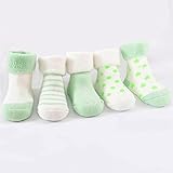 【GLASS FROG】ベビーソックス 新生児 キッズソックス 折り返し ふわふわ 5足セット（グリーン,10-12cm）