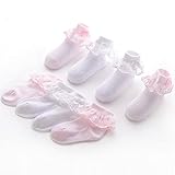 [インソミラ] InSomila 子供レース ソックス リボン 靴下 こども 4足組 靴下通販 女の子 キッズ 靴下 フォーマルソックス ピンク ホワイト L