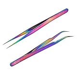 YideaHome ピンセット精密 2本セット ステンレス 極細 先曲 & 先平 先細 り つまみ細工用 ツイーザー 静電気防止 ネイル 眉 宝石 時計用