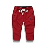 PANCY 子供服 春秋 長ズボン キッズ 縄付き ロングパンツ 男の子 女の子 シンプル 無地 恐竜柄(ダークレッド,140cm)