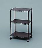 ラック 棚 収納 キャスター ウッドボード付きカラーメタルラック ブラウン