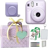 インスタントカメラ チェキ instax mini 12 ラッピングバニティBOXセット ケース＆フィルム＆ハメパチ＆アルバム＆デコペン (バニティBOX パープル, ライラックパープル)