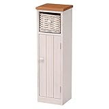 カントリー調トイレラック ( トイレ収納 ) 幅19cm スリム 木製 扉 バスケット収納付き MTR-6437