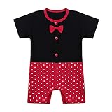(アルビビ) Alvivi　ロンパース 赤ちゃん ボディスーツ ジャンプスーツセット ツーピーススーツ 夏服 春秋 ベビー 男の子 女子服 半袖 ラウンドネック ロンパー帽子付き ブラック＆レッドB 