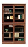 書棚 本棚 完成品 幅105cm 引き戸 木製 国産品 日本製 (ブラウン)