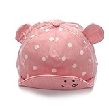 Katula赤ちゃん 帽子 女の子 男の子 キャップ キッズ ツバ付き オーガニックコットン 肌触りよく 日よけ 耳つき サイズ調整 アウトドア (ピンク)
