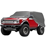 防水 SUV カーカバー Ford Bronco 4ドア 2021-2022 - 5L 屋外&屋内 - 雨 雪 ひょう 紫外線 保護 - フリース裏地 - 盗難防止 ケーブルロック バッグ & ウィンドストラップ