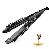 Amzdeal ヘアアイロンブラシ ストレート カール アイロン 3in1 【アルガンオイルプレート ツヤツヤ髪に】マイナスイオン ロールブ