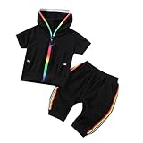 ベビー服Mangjiu半袖 無地 黑白 運動服 スポーツセット 上下着 2点セット 汗を吸う 通気性 男の子 女の子 幼児服 子供服 赤ちゃん 日常 (100, 黑)