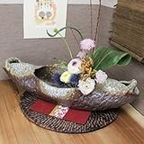 信楽焼　茶窯変舟型花器【ha-0206】　花瓶　花器　一輪挿し　花入　しがらき焼　陶器　焼き物　壷　インテリア　おしゃれ　オシャレ