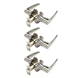 Probrico内部廊下PassageクローゼットキーレスドアロックドアノブレバーハンドルLocksetサテンニッケル 3 Pack HMSNPS-DL815-3Pack