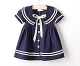 WIN　ワンピース　ドレス　ガールズ　女児　女の子　ジュニア　セーラー　セーラー襟　マリン　 海軍風　子供　子供ワンピース　子供ワンピ　子供服　 (100cm, ネイビー)
