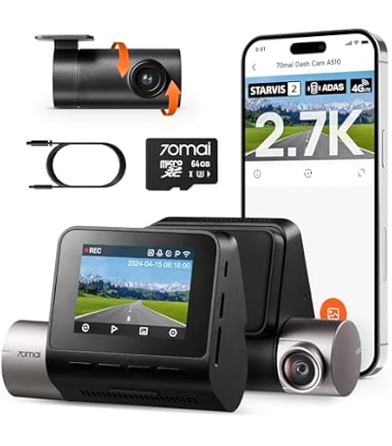 Amazon.co.jp: 70mai Dash Cam A510前後 64GB & UP06駐車監視ケーブル