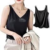 [Bobialo] キャミソール レ ディース インナー おしゃれ タンクトップ シルク Vネック 薄手 肌触り良い シンプル 柔らかい 大サイズ 汗取り付き 重ね着 着回し 春 夏 秋 ブラック XL
