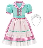 [ReliBeauty] ウェイトレス ダイナーガール キッズ コスプレ ハロウィーン 仮装 子供 女の子 メイド服 コスチューム クリスマス 誕生日 プレゼント カチューシャ セット グリーン ピンク 100