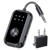 STDRIVO Bluetooth 5.4 トランスミッター ＆ レシーバー 2台同時接続 2-in-1 ワイヤレストランスミッター レシーバー bluetoothアダプタ 受信機&送信機 飛行機 車用 TV ゲーム フライトに適用 ハンズフリー通話 音楽再生 マイク内蔵 BT 3.5mm Aux アダプター 旅行用 【飛行機用プラグ付】