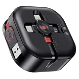 ASICEN 3in1充電ケーブル 巻き取り式 USBケーブル 急速充電 格納式充電コード [MFI認証] 4.5A ライトニング/USB-C/マイクロUSB ケーブル iPhone 17 16 15 14 Pro Max/Pad/Pods,シャープAQUOSシリーズ全機種に対応(ブラック,1.2M)