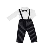 giminuo子供服 ベビー フォーマル スーツ ブラック 男の子 紳士服 サスペンダー 長袖 結婚式 お宮参り (110，約2歳，3点セット)