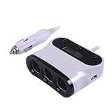 HDE 3-Socket Auto Cigarette Lighter Power Adapter DC Outlet Splitter 12V 24V with Dual USB Ports 3.1