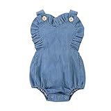デニムブルー Nicircle ロンパース カバーオール 超かわいい 新生児 ベビー服 赤ちゃんジャンプスーツ ワンピース 連体服 女の子 柔らかい おしゃれ Rompers Sleeveless C