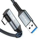 SUNGUY USB Type C ケーブル L字 1.5M USB3.1 Gen2 10Gbps データ転送 USB-A to USB-C タイプc ケーブル 3A急速充電 Android Auto対応 ナイロン編み iPhone16/15シリーズ/Galaxy S23/iPad Pro/iPad air/Xperia/Yogaその他Type-cデバイス対応 グレー 1.5m