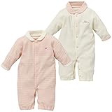 西松屋 【ママ企画】2枚組襟付きパイル長袖コンビドレス（ロゴ・ゾウ刺繍）【新生児50-60cm】 新生児 ピンク