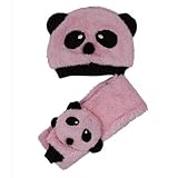 (ビグッド)Bigood かわいい ニット帽子&マフラーセットキッズ 赤ちゃん ベビー用 帽子 パンダ模様 防寒 暖かい 幼児 ニットキャップ ピンク