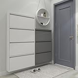 Floralies 下駄箱 スリム 薄型 大容量 斜め置き 完成品 スチール 3段 4段 シューズラック 玄関 おしゃれ 奥行15.2cm 超薄型下駄箱 靴収納キャビネット (3段-奥行15.2cm×幅40cm, ホワイト)