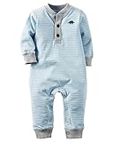 カーターズ ロンパース carter's 男の子用水色x白ボーダー恐竜シルエット刺繍入り長袖ジャンプスーツ (3months(55-61cm)) [並行輸入品]