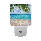 Alaza Ocean Sea Wave Palm Leaf Sand Beach LED Night Light Dusk to Dawnセンサープラグin Night Home Decorデスクラ