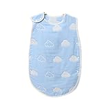 Petit Bella ベビー ６重ガーゼスリーパー パジャマ 寝袋 綿 子供 赤ちゃん プレゼント 出産祝い 雲柄 水玉柄 ドット ハート柄 (S, 雲柄-ブルー)