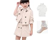 LAZA 春秋衣装 子供コート ハイネックセーター ワンピース 靴下 4点セット 春秋にピッタリ 子供服 キッズ服 女の子服 アウター コート (100)