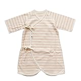 オーガニックコットン　日本製　ベビー用ひも結びタイプ　ボーダーコンビ肌着　ピンク　ORGANIC GARDEN　オーガニックガーデン