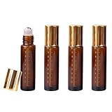 KENASTA ロールオンボトル アトマイザー 4個セット 5ml/10ml 遮光瓶 アロマ保存容器 ガラスボトル 詰替え用 目盛り付き エッセンシャルオイル 香水用 持ち運びやすい 漏れない ロールオン瓶 ブラウン (金キャップ*10ml)