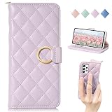 MAGICASE 適用 Galaxy A53 5G 手帳型 ケース SC-53C SCG15 女性 チェック柄 かわいい レディース カード収納 スタンド機能 ギャラクシー A53 ケース 財布型 手帳型 携帯カバー 贈り物（Galaxy A53 5G/SC-53C/SCG15）6.5inch,パープル