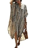 [Bsubseach] ロングワンピース レディース 夏 半袖 体型カバー ビーチウェア 水着ブラウス ワンピースドレス トルコ シフォン 大きいサイズ ローブ