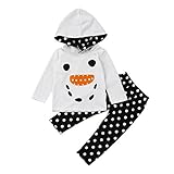 女の子 ベビー服　Karchi 　長袖 クリスマス　雪だるまの変身服　２点上下セット　カジュアル　フード付き上着＋パンツ　　シンプル　秋冬　カバーオール 可愛い (100, 白い)