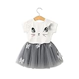 ecosinキッズ用ガールズ猫パターンシャツトップバタフライチュチュスカートセット服 カラー: ホワイト
