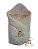 WARM THERMO TERRY NEWBORN Baby Swaddle Wrap Blanket, duvet, Sleeping Bag BABY'S HORN (hooded cream/a