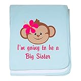CafePress – Big Sister to beピンクMonkey – スーパーソフトベビー毛布、新生児おくるみ ブルー 079036687525CD2