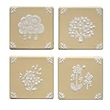 デザインタイル プランツ柄　ベージュ 4枚セット