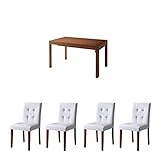 ホワイト／【5点セット】STRIDER お洒落 北欧 ダイニングセット スライド 伸縮式　食卓　モダン ダイニング テーブル チェア ブラウン ブラック ホワイト