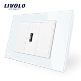 LIVOLO US / AU標準クリスタルガラスUSBソケット（2.1A/5V）、プラグ付きウォールパワーポイント、ホワイト、CE認証、-C91USB-11