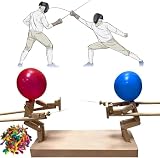 バルーンバンブーマンバトル、ハンドメイド木製フェンシングパペット、楽しい木製バトルボット2人用、メンズバルーンファイトゲーム、強打バルーンパーティーゲーム(D)