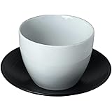 白山陶器 陶茶托 (黒炭釉) 湯のみ猪口 (白磁)