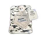 Personalized Little BeginningsグレーとホワイトCamoflauge Blanket with Bear Snuggle Lovie毛布セット
