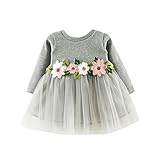 ベビー服 子供服 女の子 秋冬 長袖 ドレス おしゃれ 花柄 薄絹 プリンセス ドレス ワンピース パーティー 結婚式 　 (グレー, 3-9M)